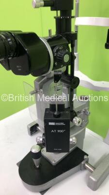 Haag Streit BQ 900 Slit Lamp with Binoculars, 2 x 12,5x Eyepieces and Haag Streit AT 900 Tonometer on Hydraulic Table (Powers Up with Good Bulb) *S/N 08818* **Mfd 2005** - 10