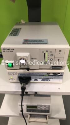 Olympus TI-1900 Image Trolley with Sony Trinitron Monitor, Olympus OES CLV-S20 Light Source, Olympus Visera OTV-S7 Digital Processor, Olympus OTV-S7 Camera Head and Sony UP-21MD Colour Video Printer (Powers Up) *A/N MP16607-3 / MP08125-2 / MP15075 / MP153 - 4