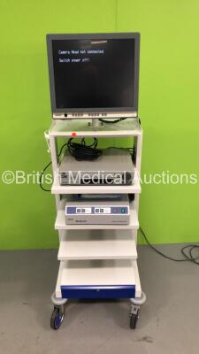 CTL Medical Stack Trolley with Olympus OEV191 Monitor, JVC Video Cassette Recorder and Zeiss MediLive Camera Control Unit (Powers Up) *S/N 7717307 / 383727* - 2