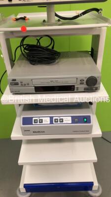 CTL Medical Stack Trolley with Olympus OEV191 Monitor, JVC Video Cassette Recorder and Zeiss MediLive Camera Control Unit (Powers Up) *S/N 7717307 / 383727* - 4