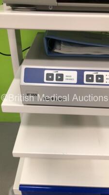 CTL Medical Stack Trolley with Olympus OEV191 Monitor, JVC Video Cassette Recorder and Zeiss MediLive Camera Control Unit (Powers Up) *S/N 7717307 / 383727* - 5