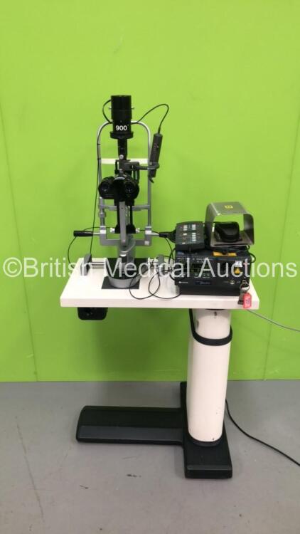 Haag Streit Bern SL 900 Slit Lamp with Binoculars, 2 x 12,5x Eyepieces, Lumenis Attachment, Lumenis Novus Spectra Laser Ref 0642-510-01 with Key (Powers Up - Key Included) *S/N 10070* **Mfd 09/2008**