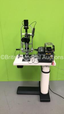 Haag Streit Bern SL 900 Slit Lamp with Binoculars, 2 x 12,5x Eyepieces, Lumenis Attachment, Lumenis Novus Spectra Laser Ref 0642-510-01 with Key (Powers Up - Key Included) *S/N 10070* **Mfd 09/2008** - 2