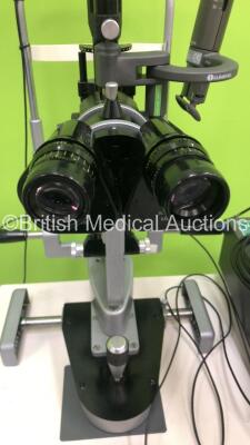 Haag Streit Bern SL 900 Slit Lamp with Binoculars, 2 x 12,5x Eyepieces, Lumenis Attachment, Lumenis Novus Spectra Laser Ref 0642-510-01 with Key (Powers Up - Key Included) *S/N 10070* **Mfd 09/2008** - 8