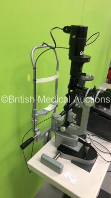 Haag Streit Bern SL 900 Slit Lamp with Binoculars, 2 x 12,5x Eyepieces, Lumenis Attachment, Lumenis Novus Spectra Laser Ref 0642-510-01 with Key (Powers Up - Key Included) *S/N 10070* **Mfd 09/2008** - 15