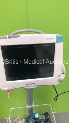 1 x Philips IntelliVue MP50 Patient Monitor on Stand with Philips M3015A #C06 Module Ref 862393 with Microstream CO2, Press and Temp Options, Philips A01C06 Module Ref 862442 with Press, Temp, NBP, SPO2 and Ecg/Resp Options and Leads and 1 x Welch Allyn 5 - 5