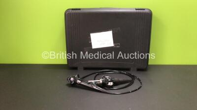 Olympus BF-260 Video Bronchoscope in Case - Engineer's Report : Optical System - No Fault Found, Angulation - Stiff, Down Not Reaching Specification, Up Requires Adjustment, Insertion Tube - Buckled at Control Body, Light Transmission - No Fault Found, Ch