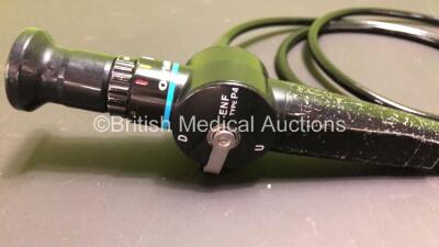Olympus ENF-P4 Pharyngoscope in Case - Engineer's Report - Optical System - 0 Broken Fibers, Leak at Eyepiece, Angulation - No Fault Found, Insertion Tube - No Fault Found, Light Transmission - No Fault Found, Leak Check - Leak at Eyepiece *1911398* (H) - 3