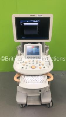 Philips iU22 Flat Screen Ultrasound Scanner *S/N B0G0XD* **Mfd 2013** on G.1 Cart Ref 8500-0064-02 Software Version 6.3.2.2 with 2 x Transducers / Probes (L12-5 and L17-5) and Sony UP-D897 Digital Graphic Printer (Powers Up) **IR457**