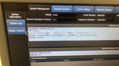 Philips iU22 Flat Screen Ultrasound Scanner *S/N B0G0XD* **Mfd 2013** on G.1 Cart Ref 8500-0064-02 Software Version 6.3.2.2 with 2 x Transducers / Probes (L12-5 and L17-5) and Sony UP-D897 Digital Graphic Printer (Powers Up) **IR457** - 7
