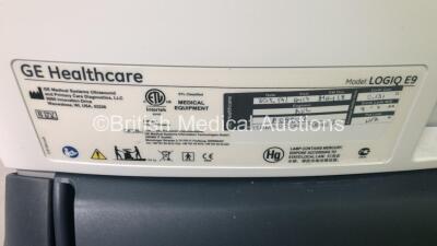 GE Logiq E9 Flat Screen Ultrasound Scanner Model 5205000-6 *S/N 109084US4* **Mfd 12/2011** Software Version R3.1.2 with 4 x Transducers / Probes (ML6-15-D Ref 5199103 *Mfd 11/2011* / 9L-D Ref 5194432 *Mfd 11/2011* / IC5-9-D Ref 5194434 *Mfd 08/2011* and C - 16
