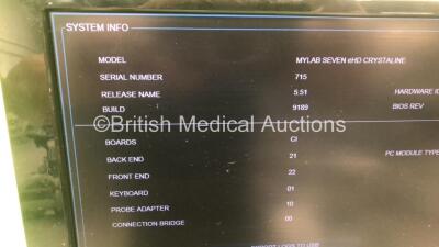 Esaote eHD My Lab Seven Flat Screen Ultrasound Scanner MOD 6400 Ref 111640000 *S/N 00715* **Mfd 2013** with 4 x Transducers / Probes (SL1543 / AC2541 / AC2514 and EC1123) (Powers Up) - 11