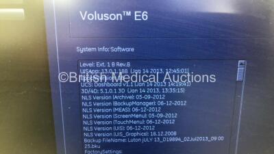 GE Voluson E6 Flat Screen Ultrasound Scanner *S/N D58803* **Mfd 06/2013** Software Version with 2 x Transducers / Probes (11L-D Ref 5176269 *Mfd 12/2017* and C1-5-D Ref 5261135 *Mfd 10/2014*) and Sony UP-D897 Digital Graphic Printer (Powers Up) *See PDF f - 3