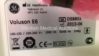 GE Voluson E6 Flat Screen Ultrasound Scanner *S/N D58803* **Mfd 06/2013** Software Version with 2 x Transducers / Probes (11L-D Ref 5176269 *Mfd 12/2017* and C1-5-D Ref 5261135 *Mfd 10/2014*) and Sony UP-D897 Digital Graphic Printer (Powers Up) *See PDF f - 15