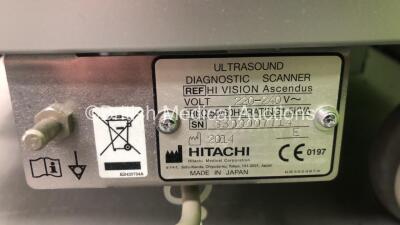 Hitachi Hi-Vision Ascendus Flat Screen Ultrasound Scanner *S/N G300007714* **Mfd 2014** Software Version V07-01 Step 4 with 5 x Transducers / Probes (EUP-V53W *Mfd 06/2009* / EUP-L65 *Mfd 06/2010* / EUP-C715 / EUP-L73S *Mfd 02/2009* and EUP-L52 *Mfd 09/2 - 17