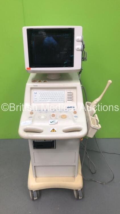 Toshiba Just Vision 400 Ultrasound Scanner SSA-325A *S/N C3512038* **Mfd 01/2003** with 2 x Transducers / Probes (PVG-366M and PVG-601V) (Powers Up - Missing Cover on Printer - See Pictures)
