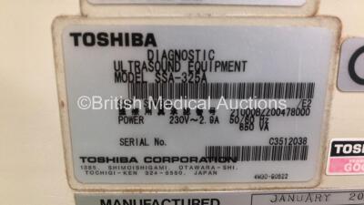 Toshiba Just Vision 400 Ultrasound Scanner SSA-325A *S/N C3512038* **Mfd 01/2003** with 2 x Transducers / Probes (PVG-366M and PVG-601V) (Powers Up - Missing Cover on Printer - See Pictures) - 9