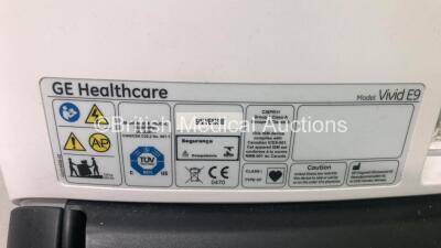 GE Vivid E9 Flat Screen Ultrasound Scanner *S/N VE93610* **Mfd 06/2012** Application Software Version 112 System Software Version 104.3.3 with 1 x Transducers / Probes (M5S-D Ref GE-R3MIX *Mfd 09/2015*) and Sony UP-D897 Digital Graphic Printer (Powers Up) - 7