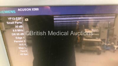 Siemens Acuson X300 Flat Screen Ultrasound Scanner *S/N 320398* **Mfd 06/2009** Model No 10037409 with 3 x Transducers / Probes (CH5-2 / VF13-5SP and VF10-5) and Sony UP-D897 Digital Graphic Printer (Powers Up) - 6