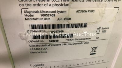 Siemens Acuson X300 Flat Screen Ultrasound Scanner *S/N 320398* **Mfd 06/2009** Model No 10037409 with 3 x Transducers / Probes (CH5-2 / VF13-5SP and VF10-5) and Sony UP-D897 Digital Graphic Printer (Powers Up) - 11