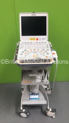 Philips CX50 Flat Screen Ultrasound Scanner Ref 989605384711 *S/N SG51202772* **Mfd 2012** with 2 x Transducers / Probes (L12-3 and C5-1) on Philips CX Cart (HDD REMOVED - Damage to Machine - See Pictures)