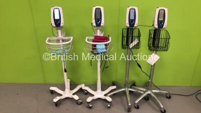 4 x Welch Allyn SPOT Vital Signs Monitors on Stands (All Power Up - 1 x Damaged Surround - See Pictures) *S/N 2000721643 / 201008948 / 200902635 / 200902033*