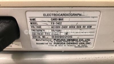 Fukuda Denshi FX-7402 CardiMax ECG Machine on Stand with 10 Lead ECG Leads (Powers Up) *S/N 03090205* - 4