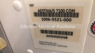 Datex-Ohmeda Aestiva/5 Anaesthesia Machine with Datex-Ohmeda 7100 Ventilator Software Version 1.4 with Datex-Ohmeda Compact Anaesthesia Monitor, E-PRESTN Multiparameter Module with SPO2, T1-T2,P1-2, NIBP and ECG Options, E-CAiOV Gas Module with Spirometry - 8