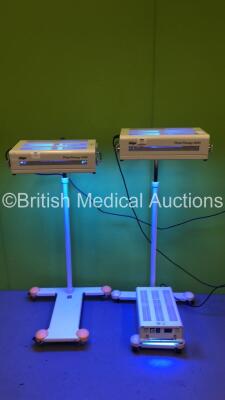 3 x Drager Phototherapy 4000 Lamps on 2 x Stands (All Power Up)