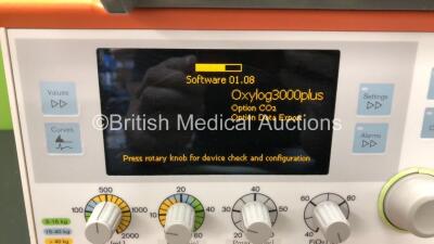 Drager Oxylog 3000 Plus Transport Ventilator Software Version 01.08 *Mfd 2011* with 1 x Hose and 1 x Power Supply (Powers Up with Slight Damage to Casing - See Photos) - 2