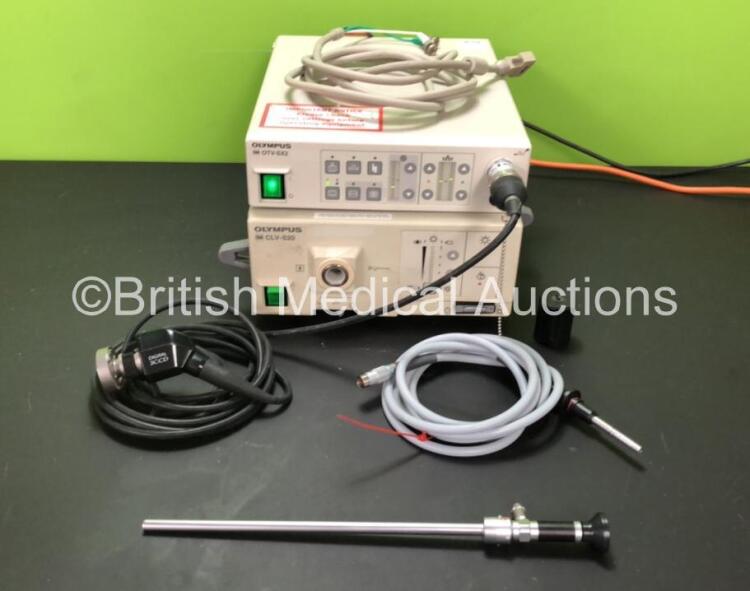 Job Lot Including 1 x Olympus OTV-SX2 Video Endoscopy Unit (Powers Up) 1 x Olympus CLV-S20 Light Source (Powers Up, Damaged Casing - See Photos) 1 x Olympus A3096 Light Source Cable, 1 x OTV-SX2 Camera and 1 x Olympus A3990 Rigid Scope *Very Clear View*