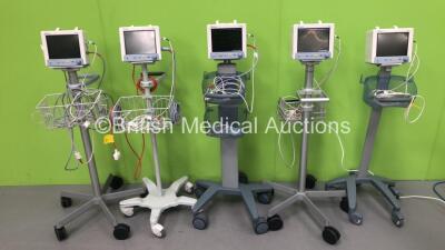 5 x Datascope Trio Patient Monitors on Stands with Selection of Cables (All Power Up) *GL*