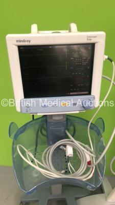 4 x Mindray Tiro Patient Monitors on Stands with Selection of Cables (All Power Up - 1 x Damaged Surround - 1 x Missing Handle) *GL* - 5