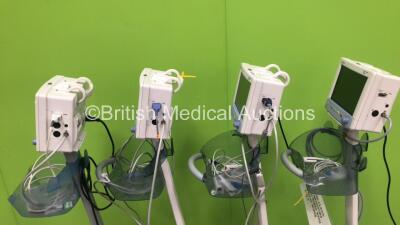 4 x Mindray Tiro Patient Monitors on Stands with Selection of Cables (All Power Up - 1 x Damaged Surround - 1 x Missing Handle) *GL* - 6