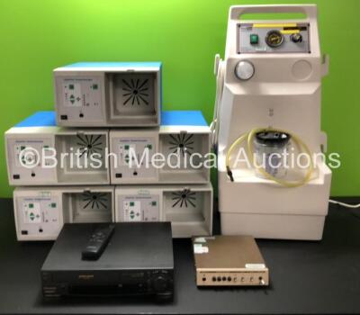 Mixed Lot Including 5 x RapidVac SE3695 Smoke Evacuators, 1 x Oxylitre Elite ESSO50 Mobile Suction Unit with Cup (Powers Up), 1 x Panasonic Video Plus VHS Player with Remote and 1 x For.A VP-380 Video Pointer (Missing Power Button - See Photos) *W*