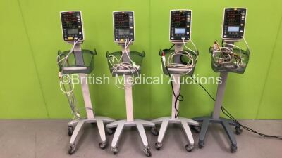 4 x Mindray Datascope Accutorr V Vital Signs Monitors on Stands with SPO2 Finger Sensors and BP Hose (All Power Up) *GL*