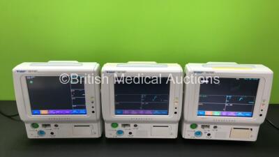 3 x Fukuda Denshi DS-7100 Touch Screen Patient Monitors Including ECG, SpO2, TEMP, NIBP, BP and Printer Options (All Power Up)
