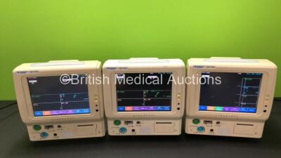 3 x Fukuda Denshi DS-7100 Touch Screen Patient Monitors Including ECG, SpO2, TEMP, NIBP, BP and Printer Options (All Power Up)