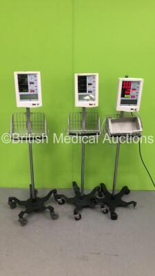 3 x Datascope Accutorr Plus Vital Signs Monitors on Stand (All Power Up - 1 x Missing Wheel - See Pictures) *GL*