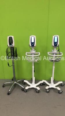 2 x Welch Allyn SPOT Vital Signs Monitors on Stands and 1 x Welch Allyn 420 Series Patient Monitor on Stand (All Power Up) *GL*