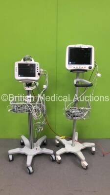 1 x GE Dash 4000 Patient Monitor on Stand with BP1/3 / BP 2/4 / SPO2 / Temp/CO / NBP and ECG Options, SPO2 Finger Sensor, NBP Hose and ECG Leads (Powers Up) and 1 x GE Dash 3000 Patient Monitor on Stand with BP1 / BP2 / SPO2 / Temp/Co / CO2 / NBP and ECG 