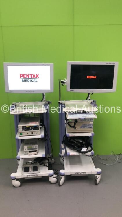 2 x Olympus Stack Trolleys Including 2 x Pentax LED High -Bright Monitors, Olympus OES PSD-20 Electrosurgical Unit, Sony UP-21MD Colour Video Printer, Olympus Evis Lucera CV-260SL Digital Processor, Olympus MAJ-1154 Pigtail Connector, Olympus Evis Lucera