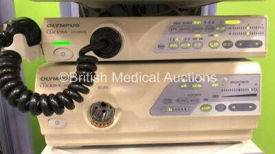 2 x Olympus Stack Trolleys Including 2 x Pentax LED High -Bright Monitors, Olympus OES PSD-20 Electrosurgical Unit, Sony UP-21MD Colour Video Printer, Olympus Evis Lucera CV-260SL Digital Processor, Olympus MAJ-1154 Pigtail Connector, Olympus Evis Lucera - 6