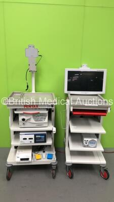 2 x Pentax Stack Trolleys with 1 x Olympus ESG-300 Electrosurgical/Diathermy Generator Software Version O5-A *Mfd 2019-12* with Footswitch, 1 x Pentax EPK-i5000 High Definition Video Processor, 1 x Pentax LED High-Bright Display Monitor, 1 x Medivators En