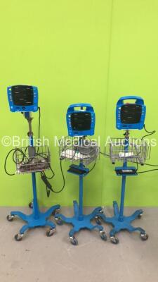 2 x GE ProCare Auscultatory Patient Monitors on Stands and 1 x GE Carescape V100 Dinamap Monitor on Stand (All No Power and Casing Damage-See Photos) *SDT09020043SP*