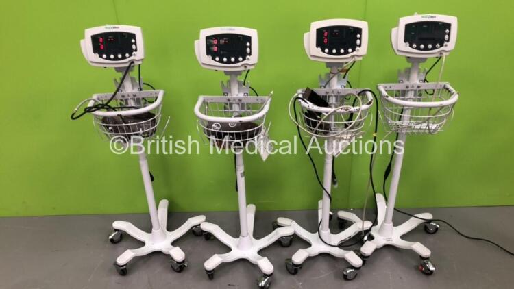 4 x Welch Allyn 53N00 Vital Signs Monitors on Stands with 3 x BP Hoses and 5 x Cuffs (All Power Up) *SN na*