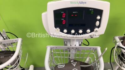 4 x Welch Allyn 53N00 Vital Signs Monitors on Stands with 3 x BP Hoses and 5 x Cuffs (All Power Up) *SN na* - 3