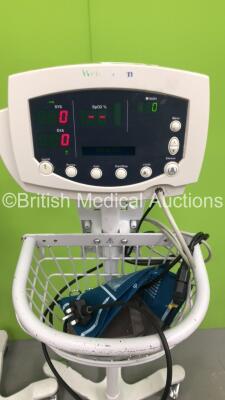 3 x Welch Allyn 53N00 Vital Signs Monitors on Stands with 3 x BP Hoses and 7 x Cuffs (All Power Up) *SN na* - 4