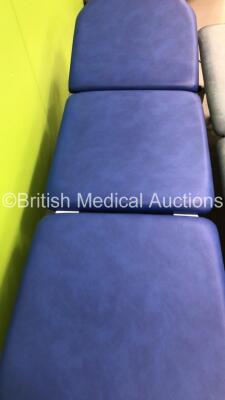 1 x Akron Electric 3 Way Patient Examination Couch with Controller (Powers Up) and 1 x Bristol Maid Electric 3 Way Patient Examination Couch with Controller (Unable to Power Test Due to No Controller) *Rips to Cushions* - 3