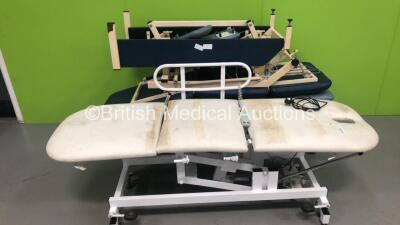 1 x Rothband 3 Way Electric Patient Examination Couch with Controller (No Power),1 x Akron 3 Way Electric Patient Examination Couch with Controller and 1 x Huntleigh Electric Patient Examination Couch with Controller (Both No Power - Both Marks to Cushion